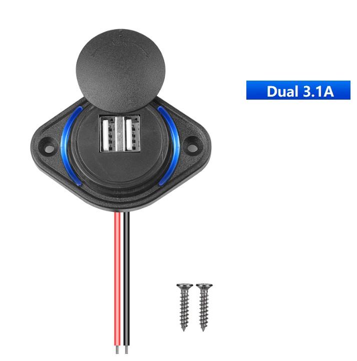 12-24V Dual Ports Car Charger Socket USB Charger Outlet Power Adapter with Sliding Cap for Car Motorcycle Truck ATV RV Boat
