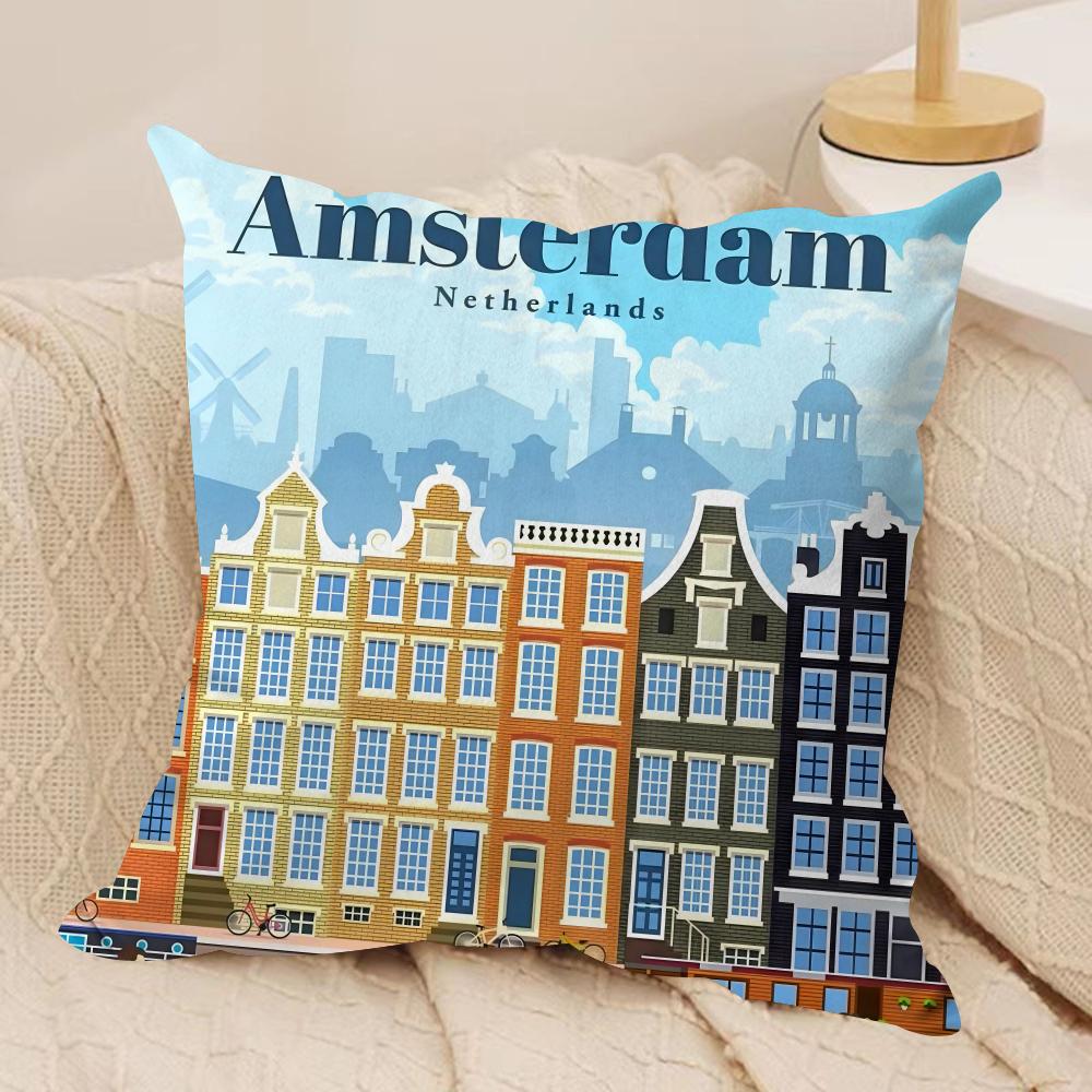 AAmsterdam Netherlands Cushion Cover Soft Plush Throw Pillow Cushion CoverDoubleSided Printed Decorative Case for Sofa Decor