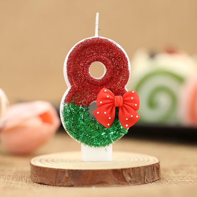 1PC Fashion Red Bow Party Supplies 0-9 Number Cake Decor Christmas Theme Birthday Candles
