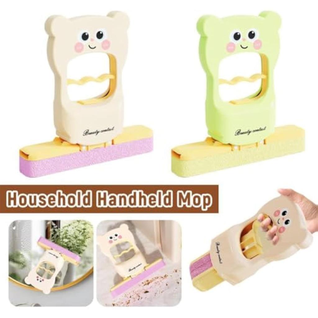 Cute Cartoon Bear Pattern Handheld Mop - Small Self-Squeezing Absorbent Mop, Foldable Microfiber