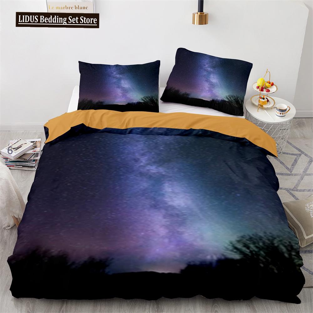 Set Copripiumino Cielo Notte Spazio Universo Stelle Nebulose Luna Set Biancheria da Letto Decorativo King Twin Size Copripiumino in Poliestere