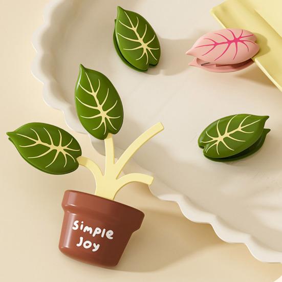 4Pcs Leaf Shape Food Sealing Clips Magnetic Refrigerator Bag Clips Multi-Function Decorative Chips Clip Set for Potato Chips Coffee