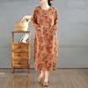 2025 Vintage Printed Round Neck Long Sleeve Patchwork Loose Plus Size Long Dresses