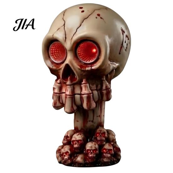 Escape Room Skull Prop Halloween Ornament, with Red LED Eyes Horror Light, Durable Creepy Decoration Resin Decoration, for Haunted Houses Bars