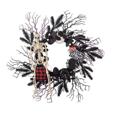 Hanging Artificial Wreath Pendant Skull Gifts Halloween Door Sign Artificial Skull Wreath Ornament Dark Sign
