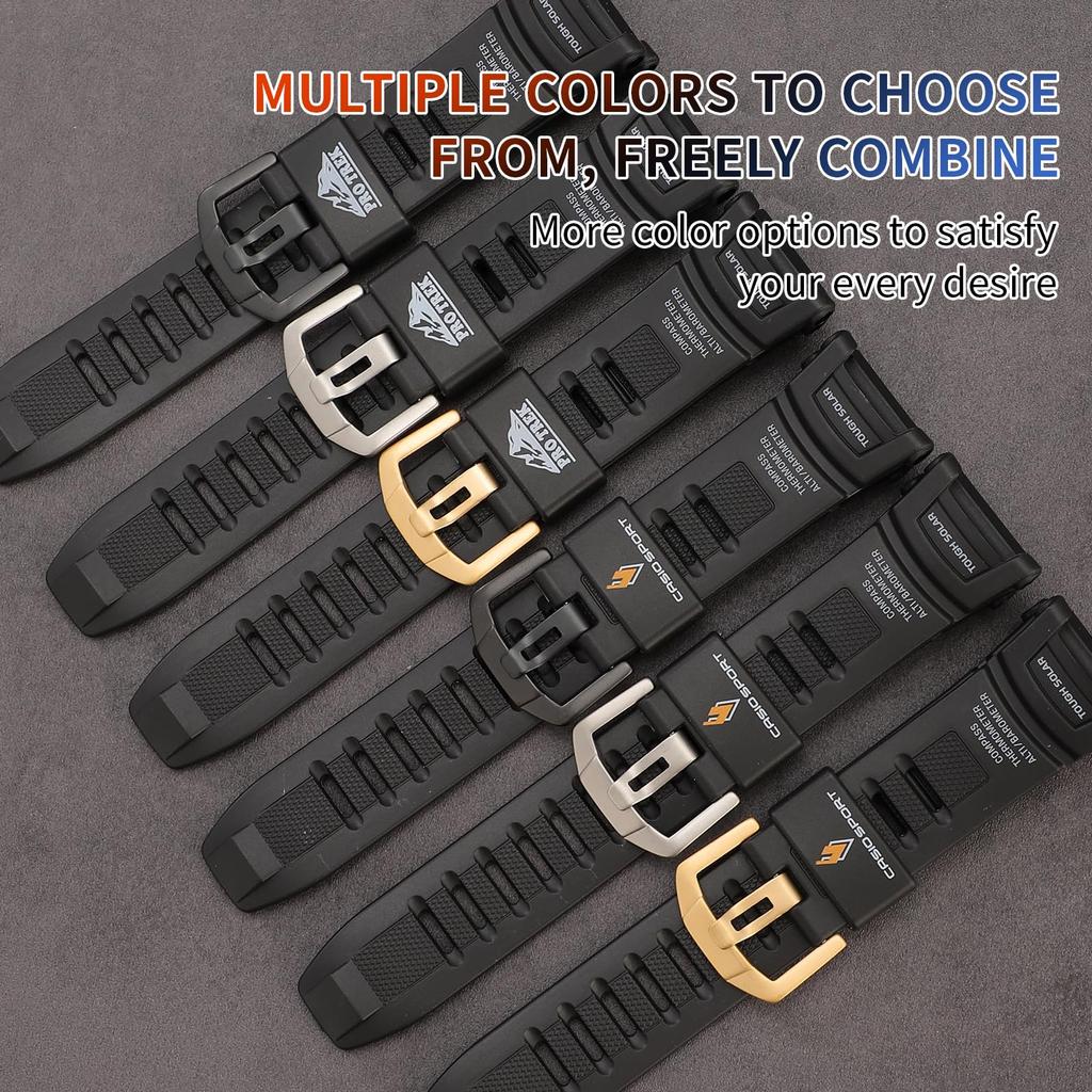 Casio Protrek Unisex Watch 18mm Replacement Resin PRG-130-1V PRW-1500-1V PRW-1500J-1 PRW-1500J-1 – Accessory, Strap, 21mm, Black/Medium/Gold