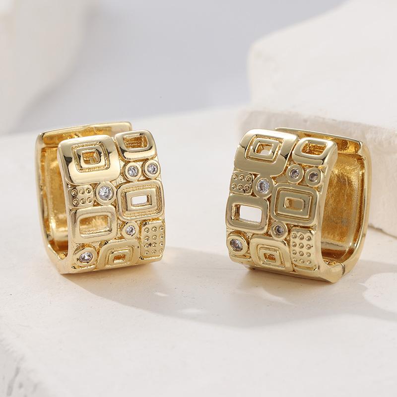 

Vintage Gold Color White CZ Hoops Women s Earrings Metal Hand Carving Hollow Party Daily Wear