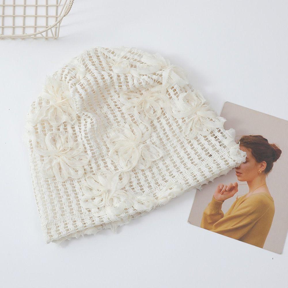 Cute Lace Beanies Hat Hollow Out Flower Knitted Hat Sweet Crochet Flower Hat  Apparel Accessories