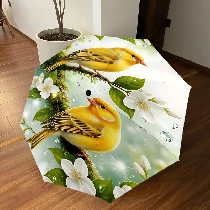 1PC Birds Flowers Automatic Open/Close Umbrella with Windproof, 8-Rib Sturdy Canopy, Durable Ribs, Fashionable Design, Outdoor Accessory, Fun Prin, Ho