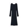 [] Lazy Wind Round Neck Navy Blue Knitted Dress Straight Loose and Thin Sweater Skirt Temperament Long Dress