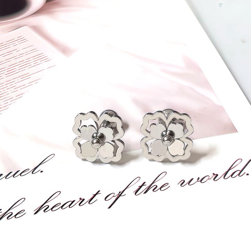 Korean Style Four-Leaf Clover Stainless Steel Ear Stud Earrings for Women