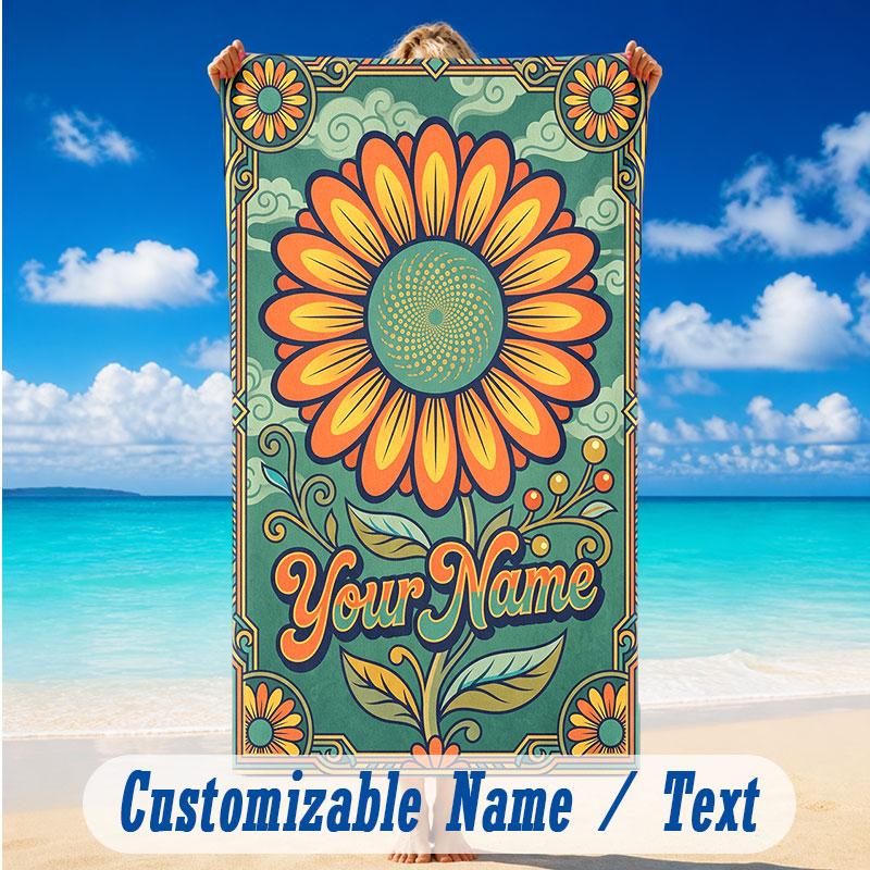 Floral Garden Theme Beach Towel Personalized Custom Name & Text Soft Quick Dry Beach Towel for Swimming Travel