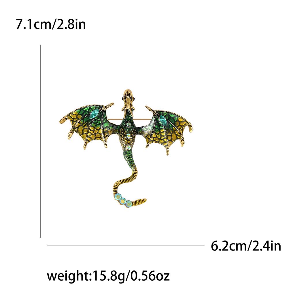 Enamel Dragon Brooches for Women Unisex Rhinestone Necklace Flying Dragon Pins Banquet Party Backpack Gifts Jewelry Accessories