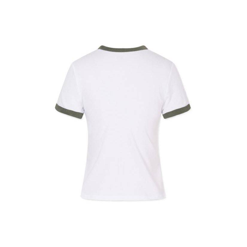 Levis Color Block Collar Animal Pattern Letter Print Short Sleeve T-Shirt Women Tops White A3523-0018