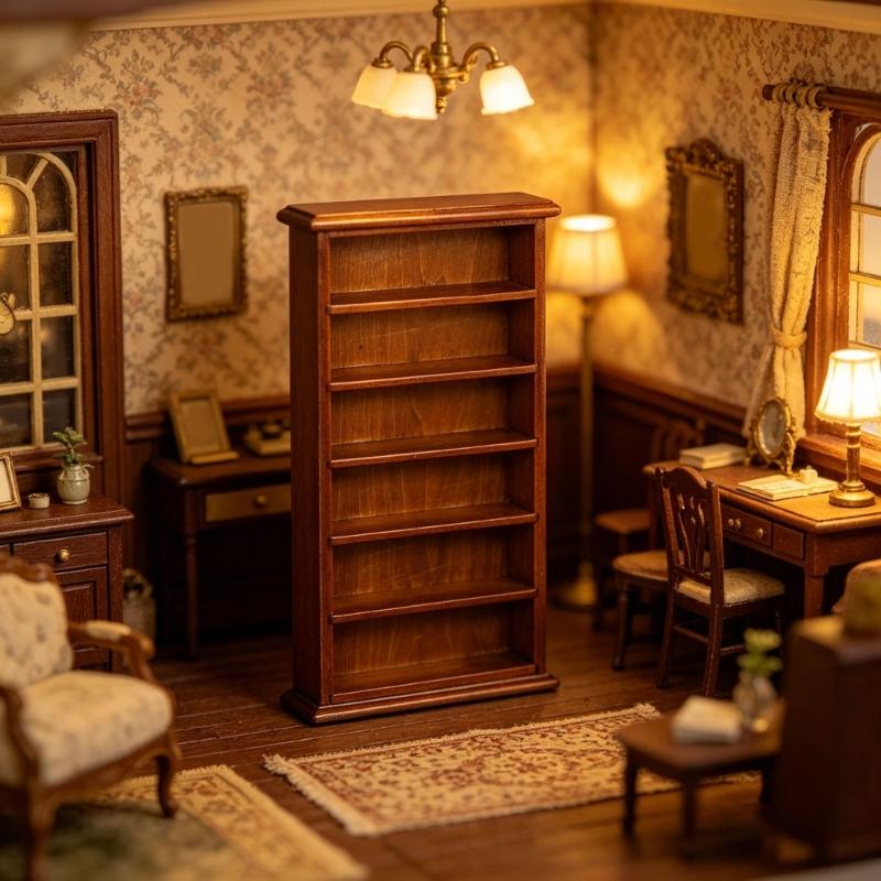 1/12 Scale Miniature Wooden Bookcase Model Figure With 6 Compartments For Doll House Accessories And Study Room Display