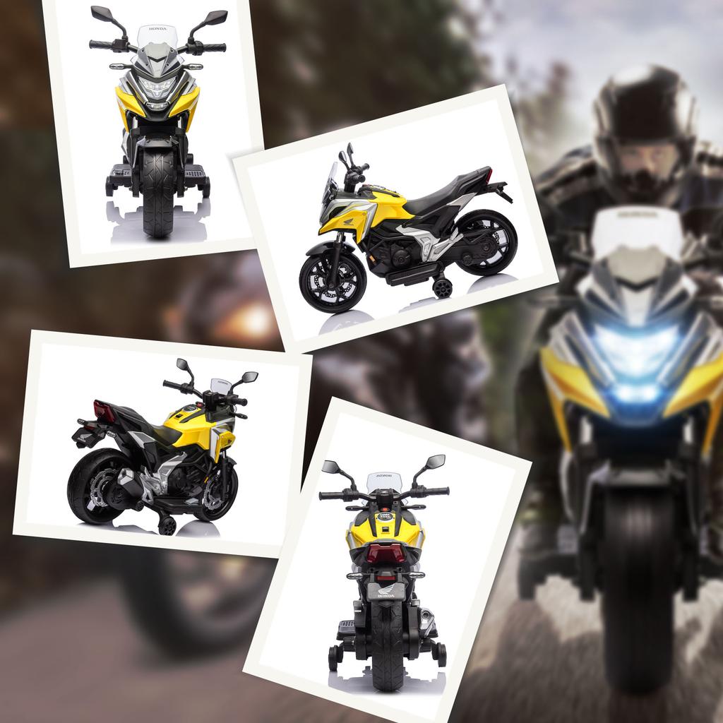 Electric Ride-On Motorcycle for Children, Honda, Ages 3-6, Music, Yellow Headlights