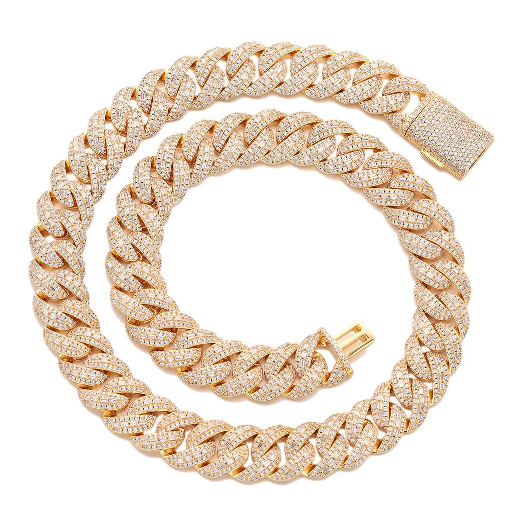European and American hip hop 11mm mixed T square zircon Cuban chain full of necklaces men's street rap rapper trendy brand