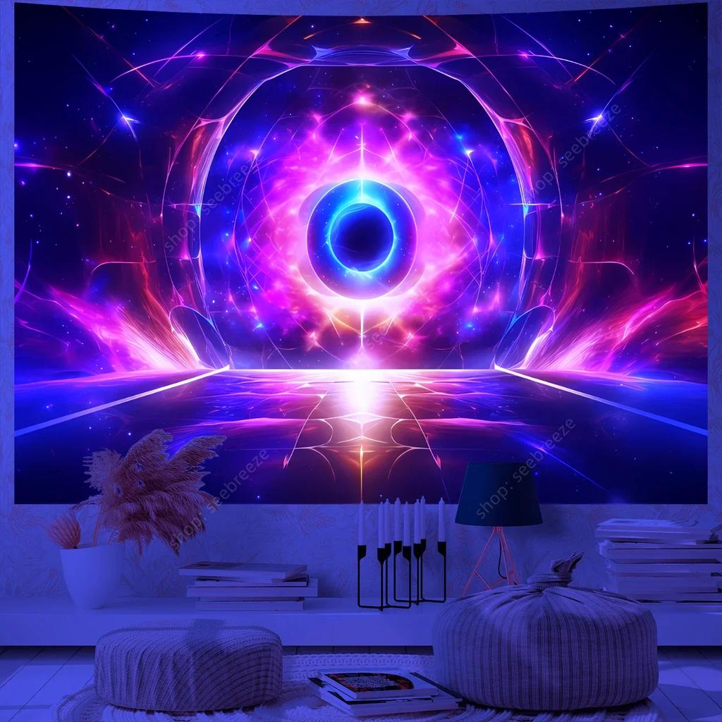 Psychedelic Eye of God UV Reactive Tapestry for Witchcraft Hippie Wall Hanging Bohemian Mandala Art Aesthetic Room Wall Decor