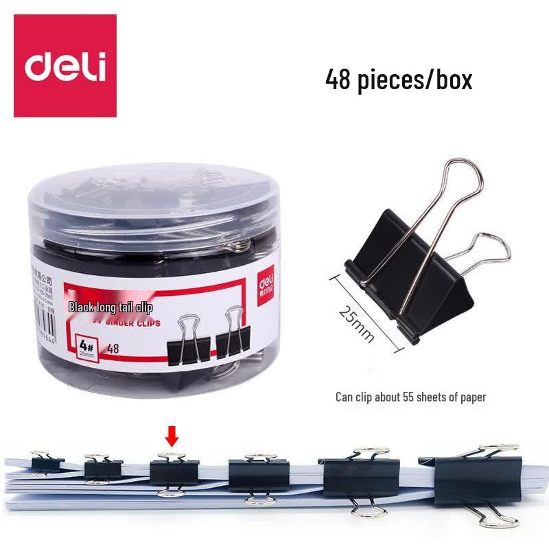 Deli Black Long Tail Clips & Colorful Paper Clips Set