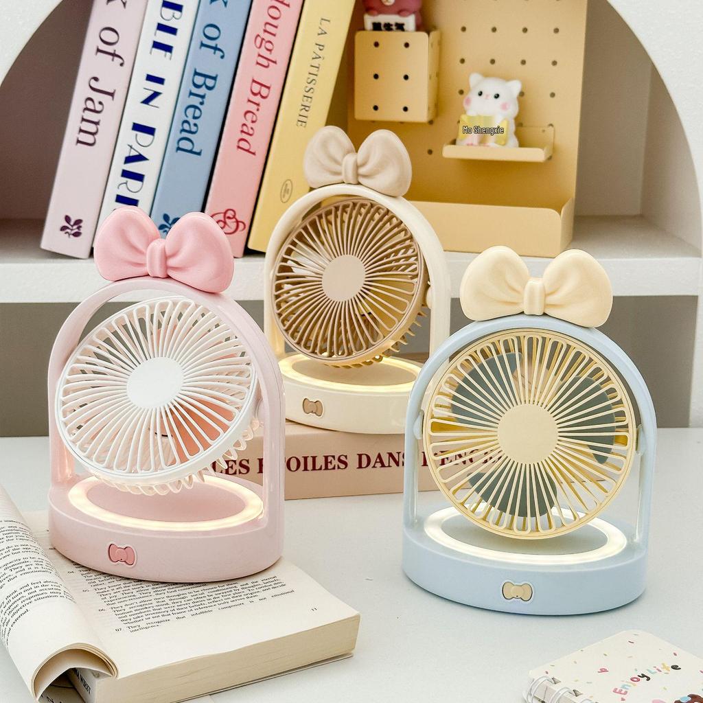 High-Value USB Bowknot Night Light Adjustable Fan: Portable Multi-Function for Office and Dorm