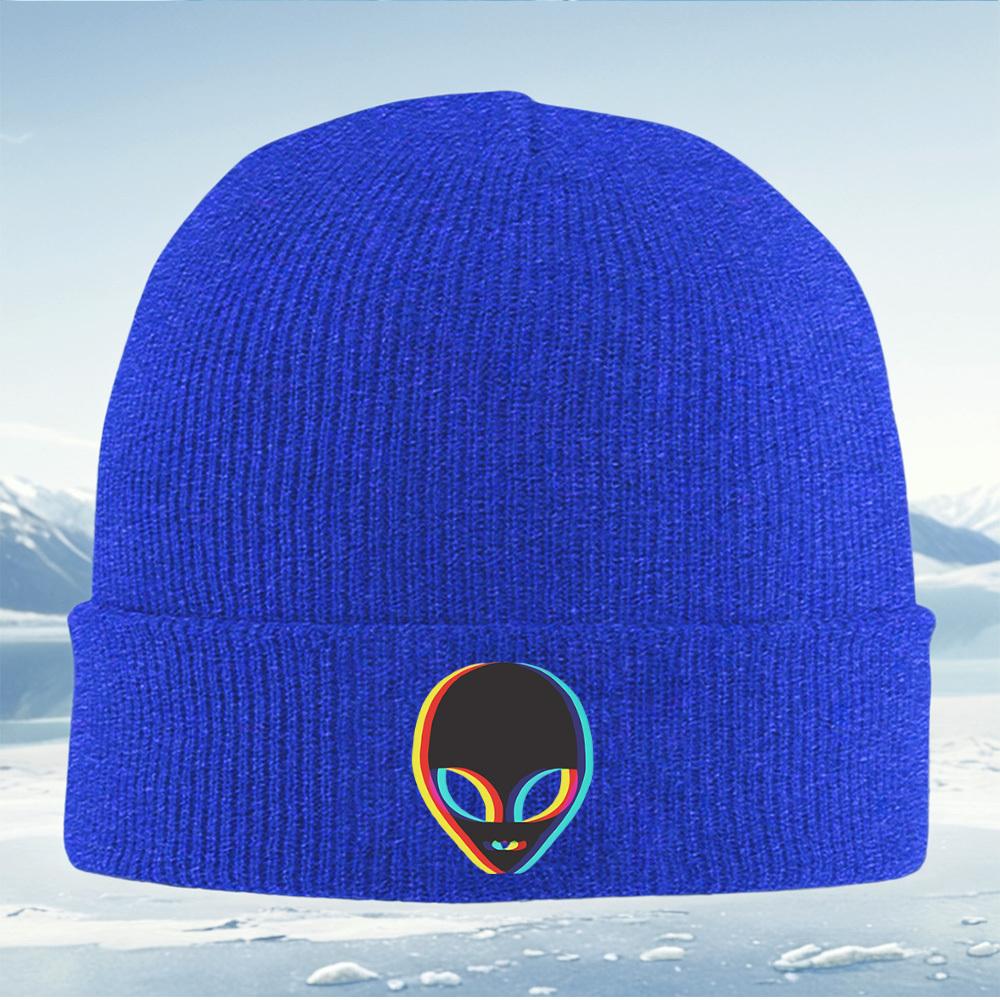 Alien face bright color design Men Women Unisex Knitted Hat Beanie Pullover Cap Winter Thermal Warm Christmas Outdoor Cycling Hi
