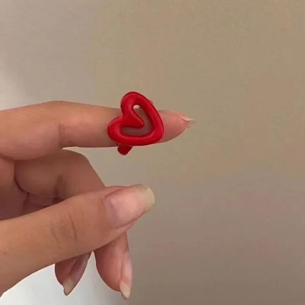 Boho Cute Romantic Macaron Color Love Heart Enamel Opening Rings for Women Charm Trendy Personality Y2K Finger Jewelry Girl Gift