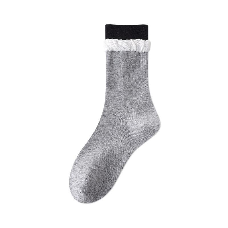 Boneless White Cotton Socks for Women, Pile Socks, Comfortable and Versatile, Lace Sweat-absorbing Midtube