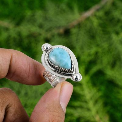 Natürlicher Larimar Edelstein 925 Silber Mehrstein Verstellbarer Ring für Mädchen
