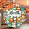 Welcome Cat Iron Sign Wall Decor Colorful Home Porch Room