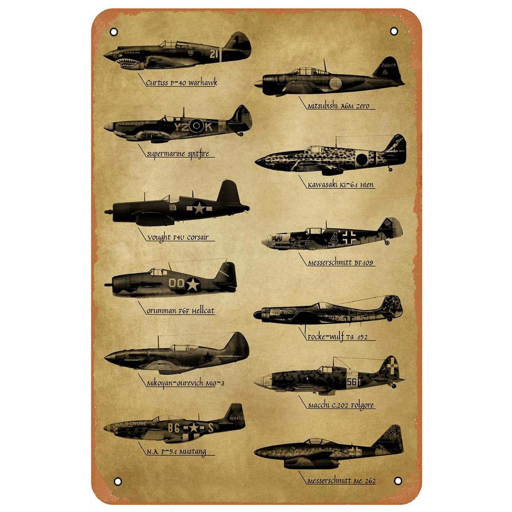 Military Metal Tin Signs Fight Plane Wall Art Poster Plaque Vintage Iron Painting Decoration for Home Cafe Washing Room Club