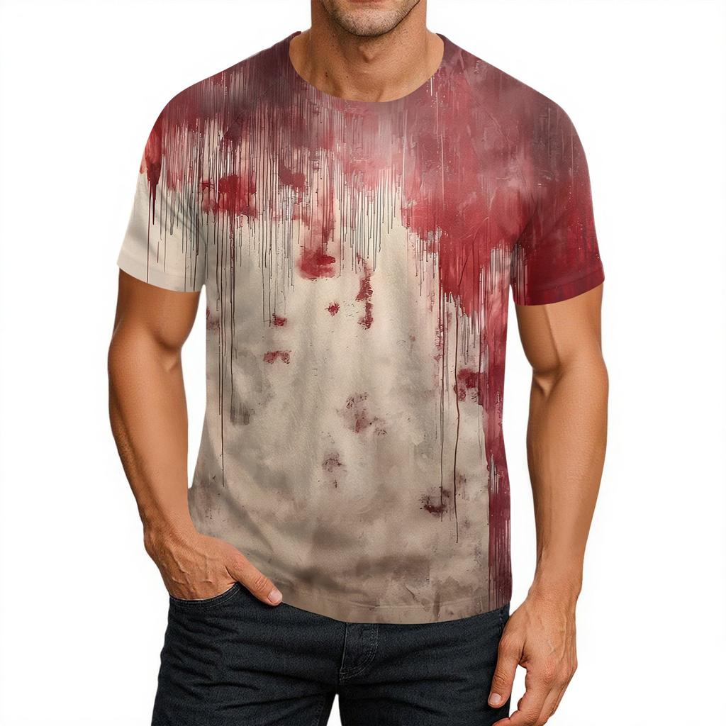 Men's Halloween Printed Round Neck Raglan Short Sleeve Top T-Shirt