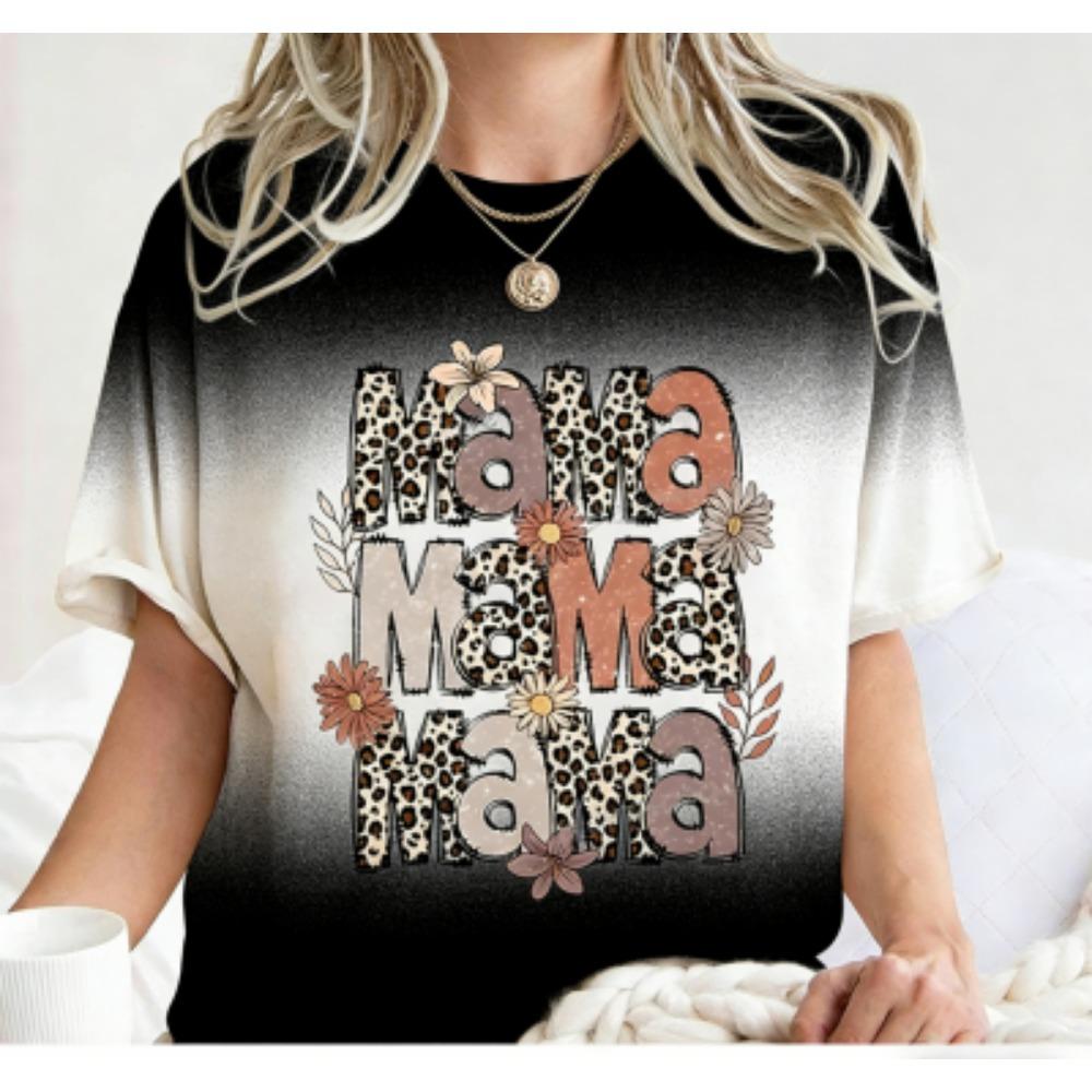 Funny Leopard Mama Colorful Print Women's Short Sleeves T-Shirt Loose Casual Summer Outdoor Street Women's Tees Tops