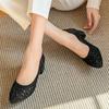 Spliced Mesh Breathable Rhinestone Heels Autumn New Round Toe Shallow Mouth Cover Foot Non-Slip Wear-Resistant Single Shoes