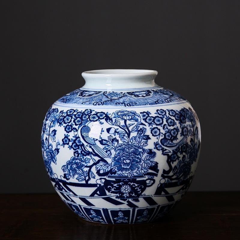 Elegant Blue and White Jingdezhen Porcelain Vase - Chinese Ceramic Ornament for Living Room or Dining Table