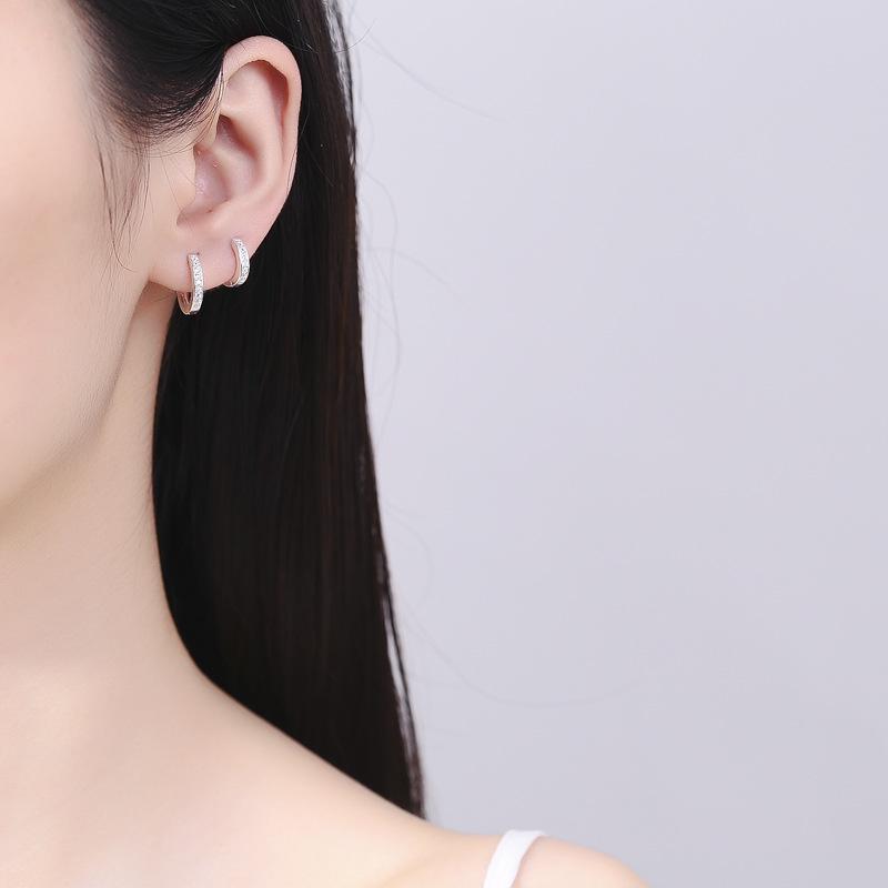 925 Silver Single Row Diamond Circle Earrings for Women - Simple, High-End, Versatile Jewelry