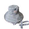New ins plaid strappy bucket hat women's summer outdoor travel big brim double-sided sun protection visor hat