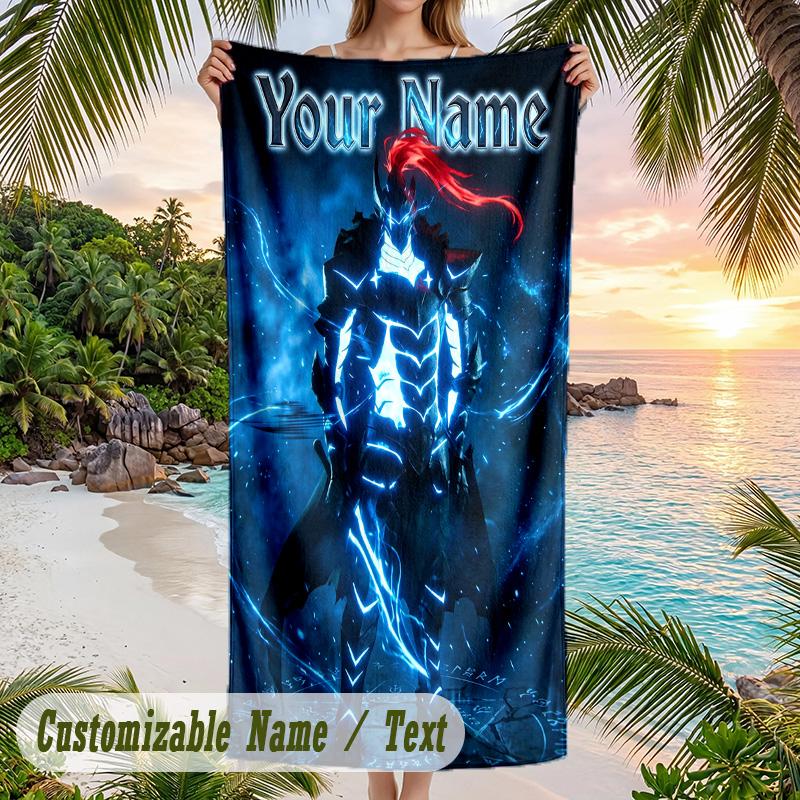 Solo Leveling Beach Towel, Personalized Custom Name Text, Quick Dry Large Absorbent Towel For Beach Pool