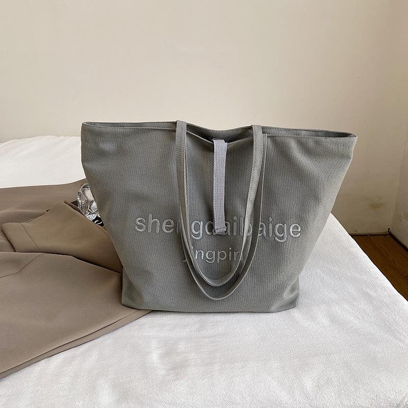 Canvas Bag Women's Large Capacity 2025 New Versatile Simple Leisure Single Shoulder College Student Class Tote Bag