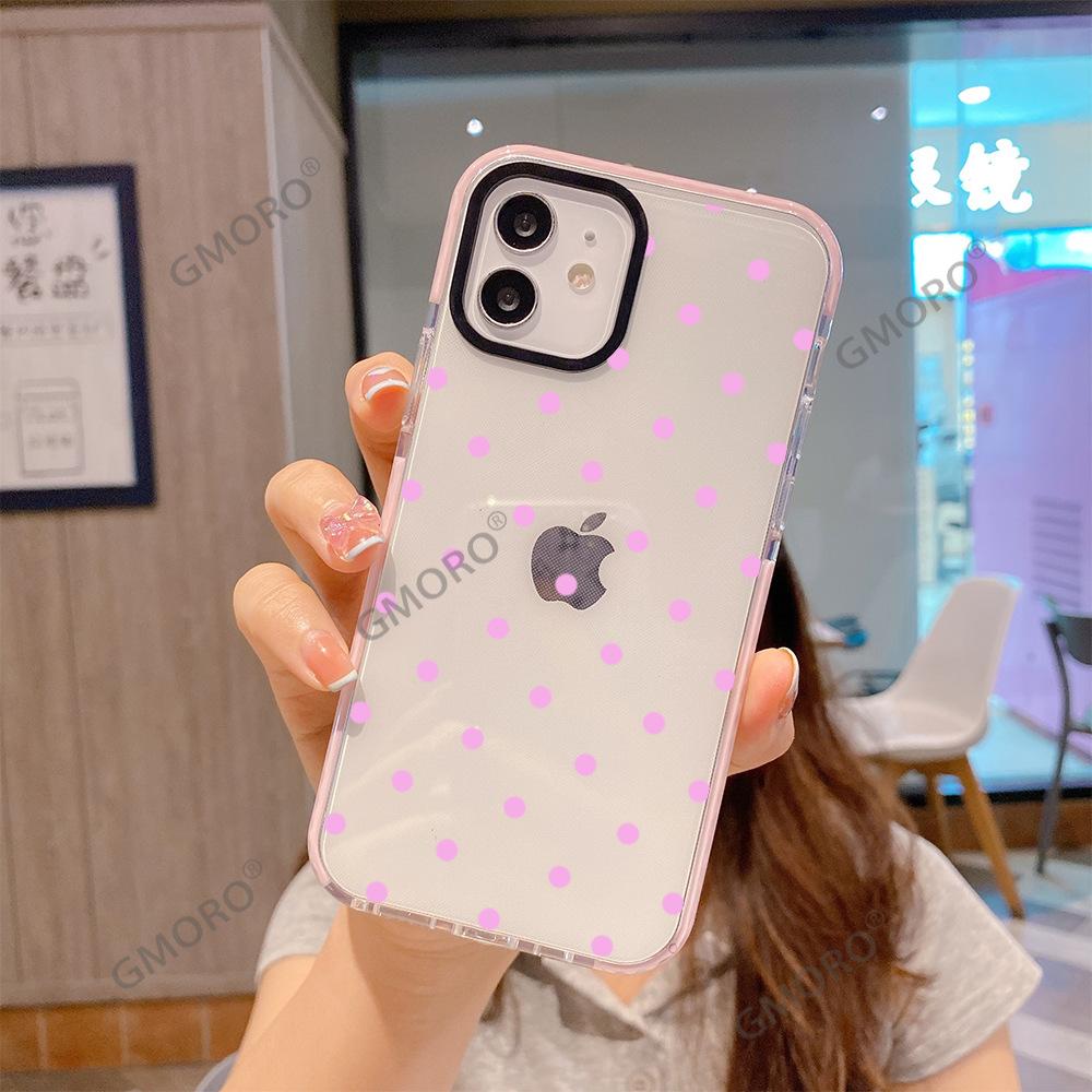 Amazon hot-selling black and white polka dot mobile phone case iPhone17 Japanese Korean style Apple 16promax transparent protective case