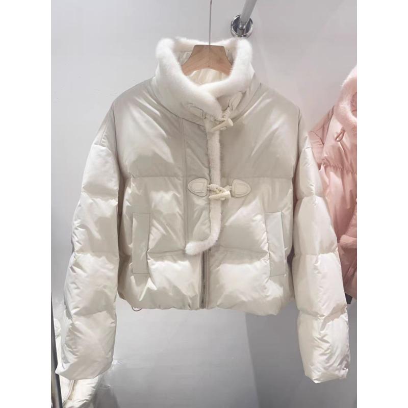 European High-end Mink Fur Spliced Stand Up Collar Down Jacket for Women, Niche Design, Horn Buckle Thickened Jacket