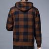 Męski Zimowy Kardigan Kontrastowy Kolor Krata Nadruk Kaptur Sznurek Średniej Długości Kurtka Pogrubiona Dzianinowa