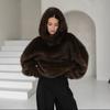 Giacca con Cappuccio Ispessita in Pelliccia Ecologica Casual Cappotto in Pelliccia di Volpe Marrone Top in Pelliccia da Donna Autunno e Inverno