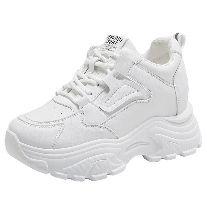 Weiße Plateau-Sneakers für Damen, Frühling, Schnürung, dicke Sohle, vulkanisierte Schuhe, Damen, Pu-Leder, atmungsaktive Sportschuhe für Damen