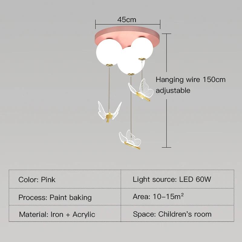 Simple And Modern Bedroom Lamp With Ball Butterfly Warm and Romantic Ceiling Lamp For Children's Room Pendant Light Indoor Light