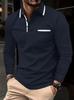 Men Casual Patchwork Pocket Solid Color Turn Down Collar Long Sleeve Plus Size Polo Shirt