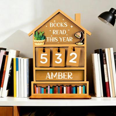 Book Counter Wooden Rustic Home Display Manual Read Tracker Reading Sign Bookshelf Decor for Shelf Desk Table Display Office