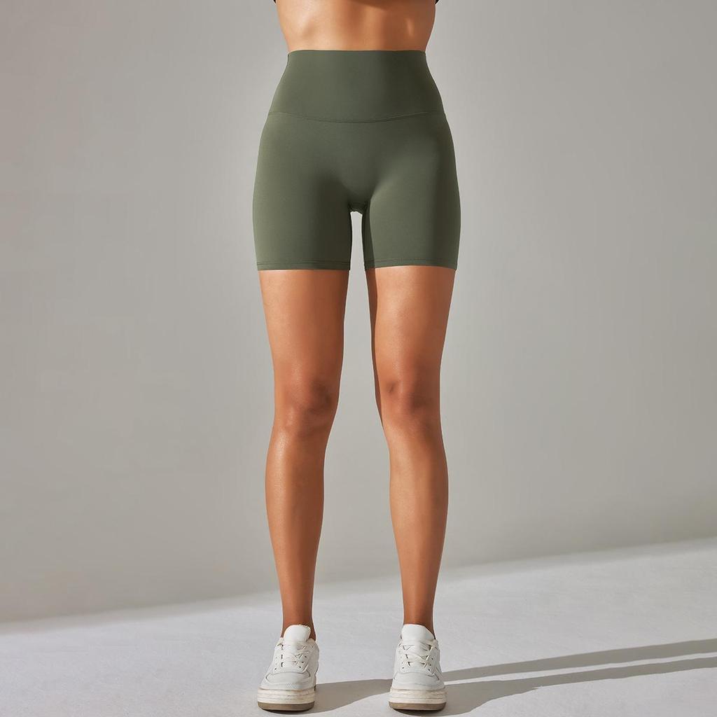 Europäische & Amerikanische Neue Nude Yoga Shorts – Damen Doppelseitig Gebürstet, Eng Elastisch, Dreipunkt, Pfirsich-Po Design.