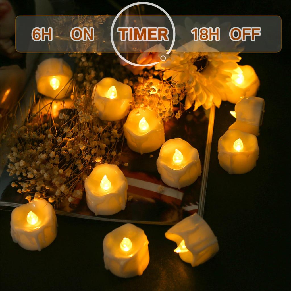 Drip Wax LED Tea Light Flameless Candles Lights with Remote or Auto Timer Realistic Bright Candles for Halloween Christmas Decor