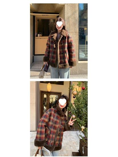Meilade Women's Plaid Lambswool Coat - Stylish and Unique for Autumn/Winter 2025