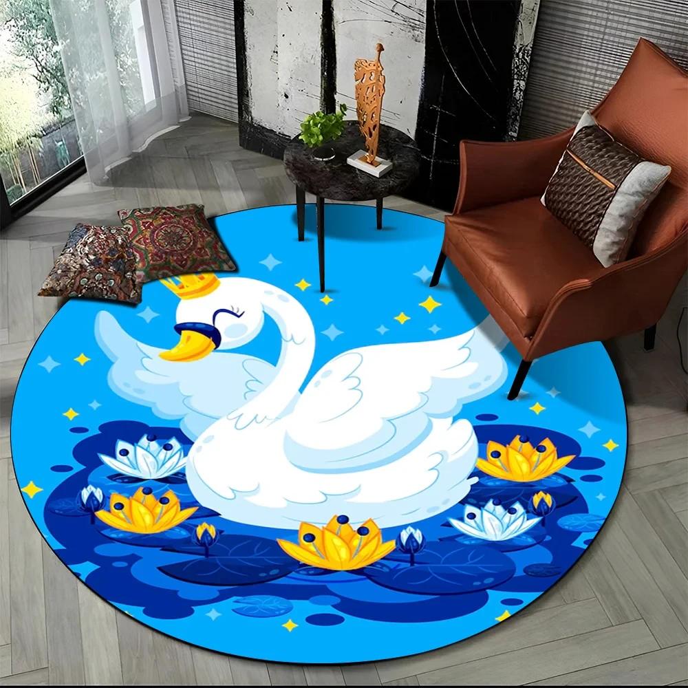 3D Cute Cartoon Swan Round Carpet Non-slip Area Rug for Living Room Sofa Bedroom Decor Circle Entrance Doormat Comfort Yoga Mat